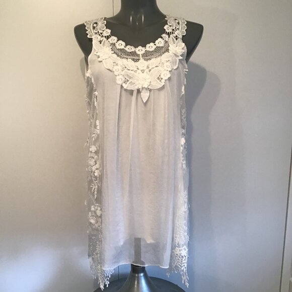Minkas Flowy Sleeveless Lace Babydoll Mini Dress Size M - Picture 1 of 11